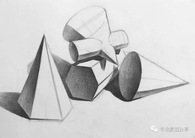 画石膏几何体的四个步骤（多个石膏组合画法与步骤）(4)
