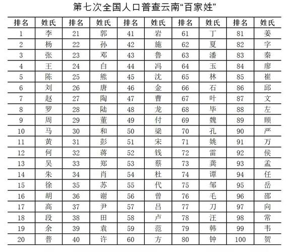 七次全国人口普查姓氏排名(第六次人口普查)
