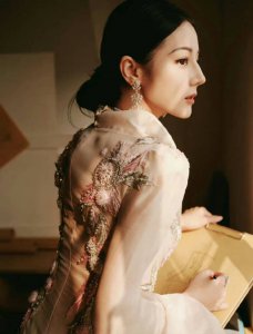 ​迪丽热巴穿大V领刺绣礼服 秀而不媚如异域公主